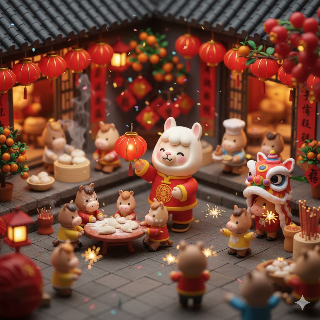 可爱泡泡玛特中国新年羊驼