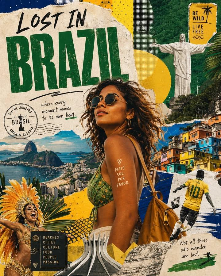 Lost in [country] travel poster collage: GPT Image 2 prompt