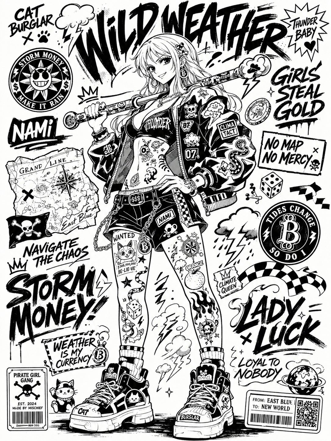 Black-and-white sticker-bomb street poster: GPT Image 2 prompt