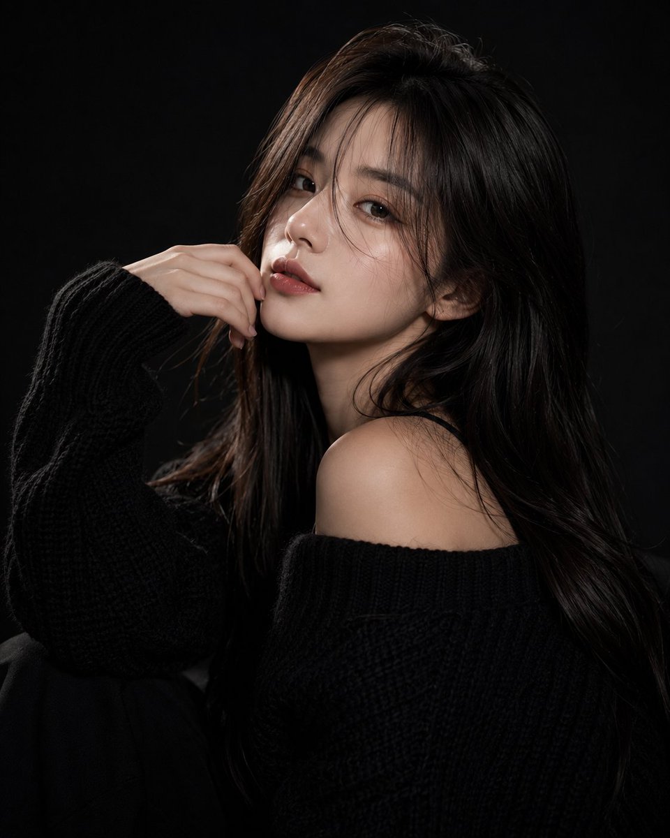 Black knit fashion beauty portrait: GPT Image 2 prompt