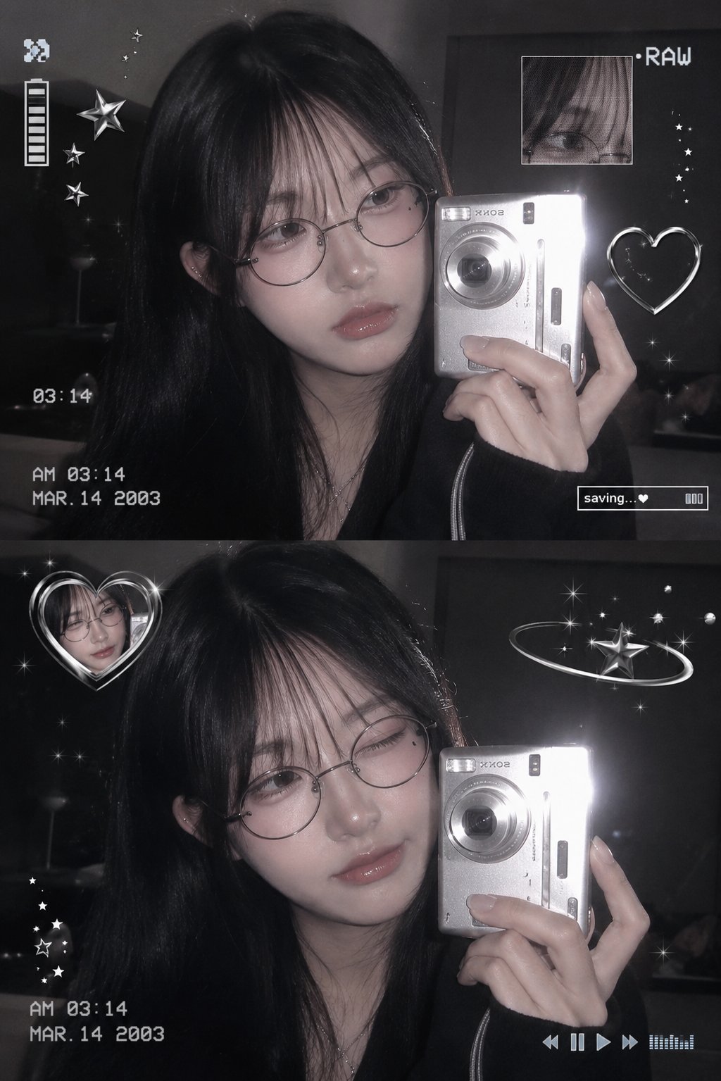 唯美Y2K韩系少女数码相机自拍