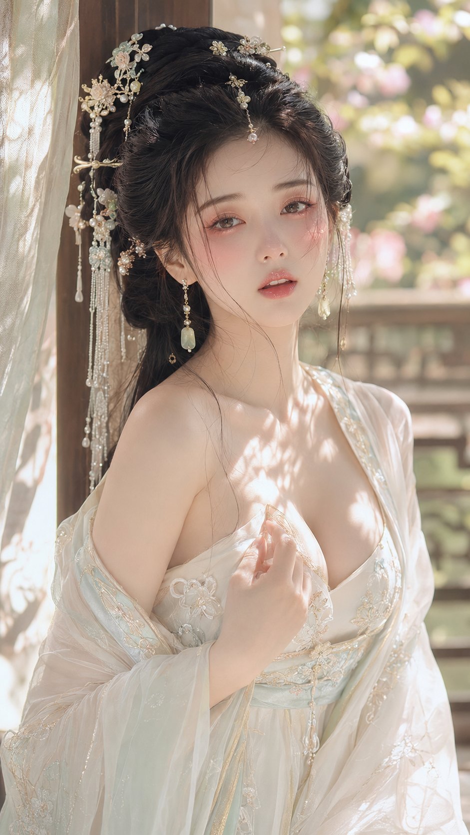 古风贵女花影水光妆容人像特写