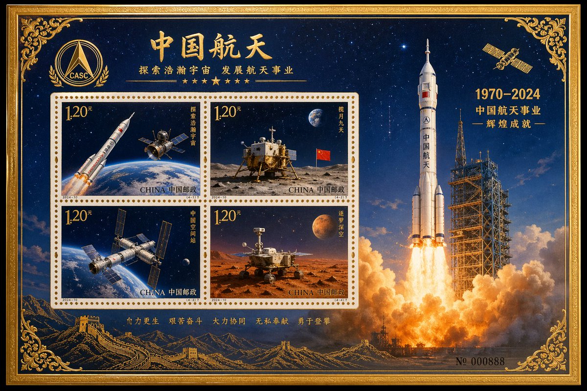中国航天纪念烫金邮票
