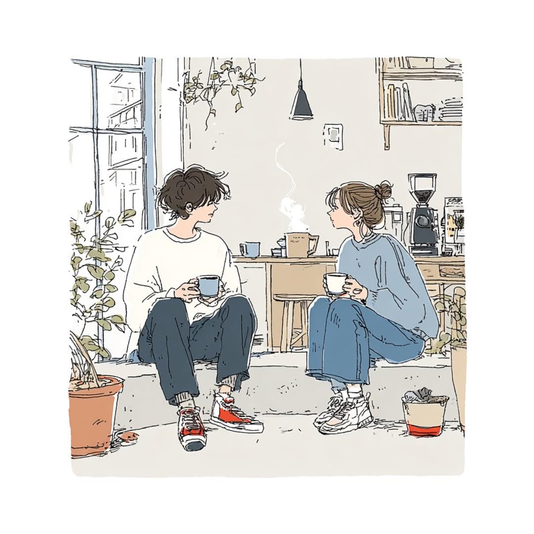 现代日系极简生活感手绘插画提示词 2