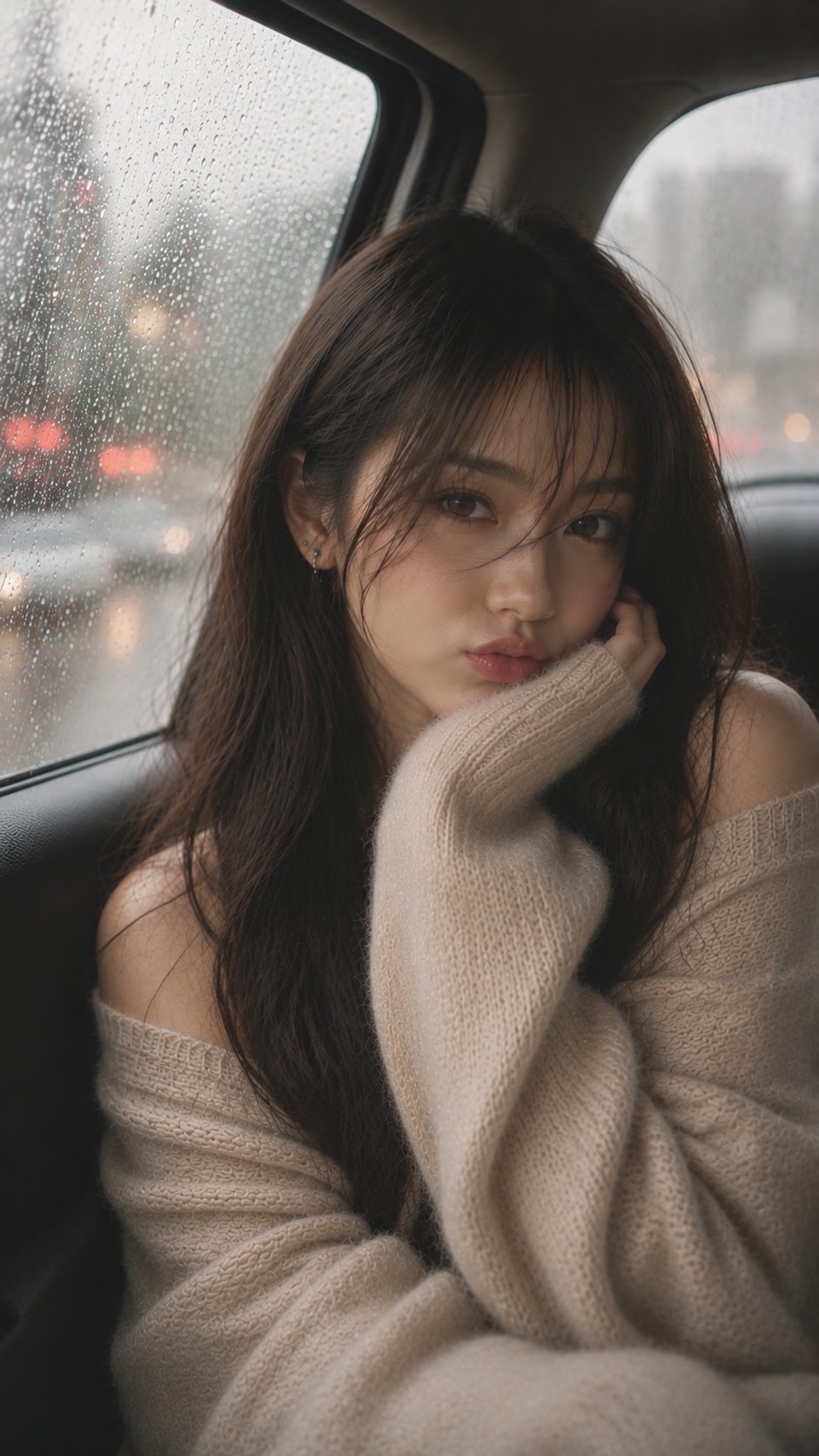 梦幻雨天车载少女电影感写实人像 2