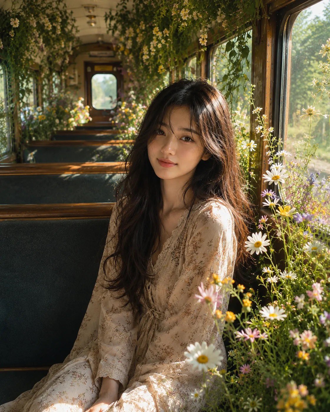 梦幻复古列车花园少女肖像 2