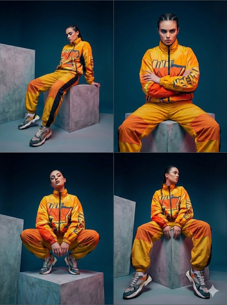 四格拼接展现时尚运动少女酷帅光影