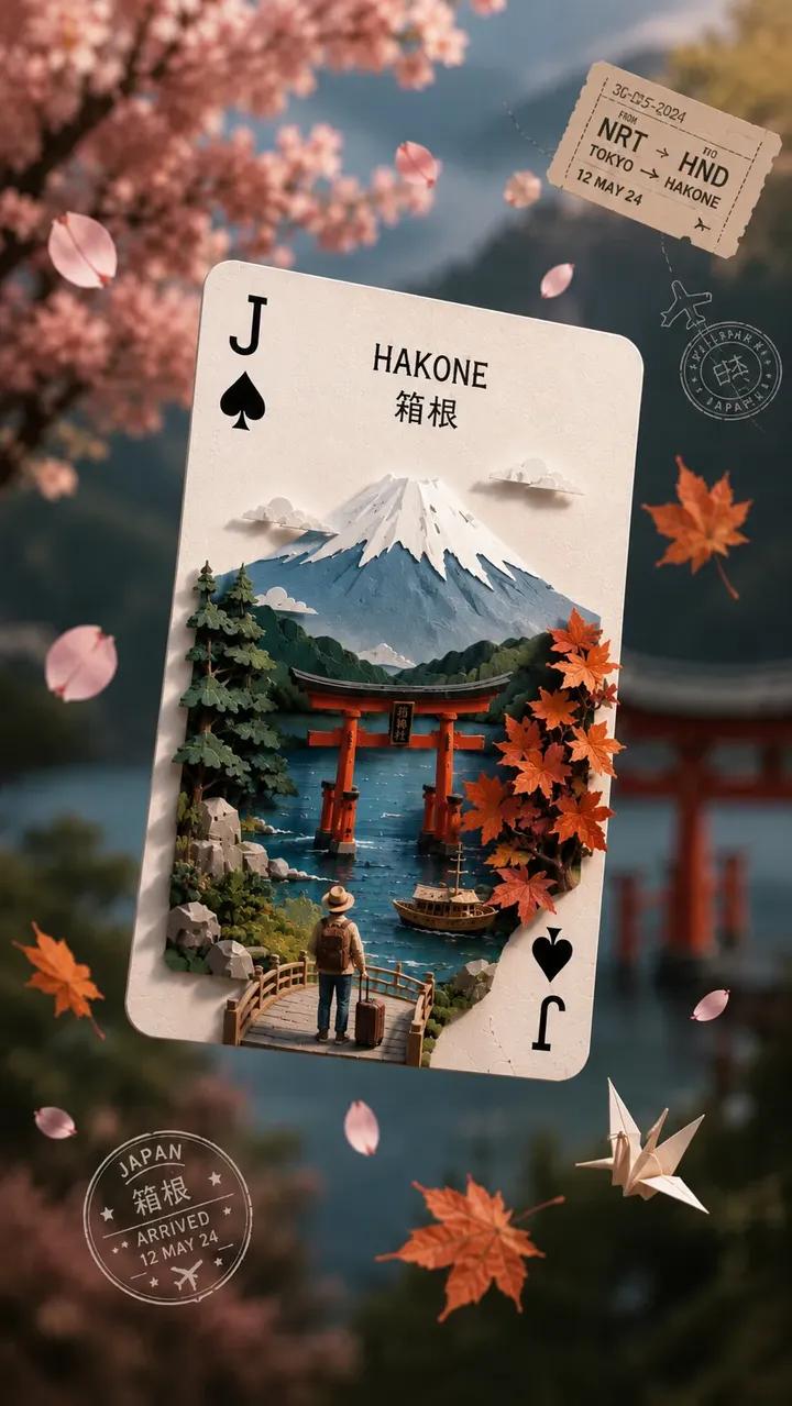 日本箱根黑桃J立体纸雕奇幻旅行海报 2