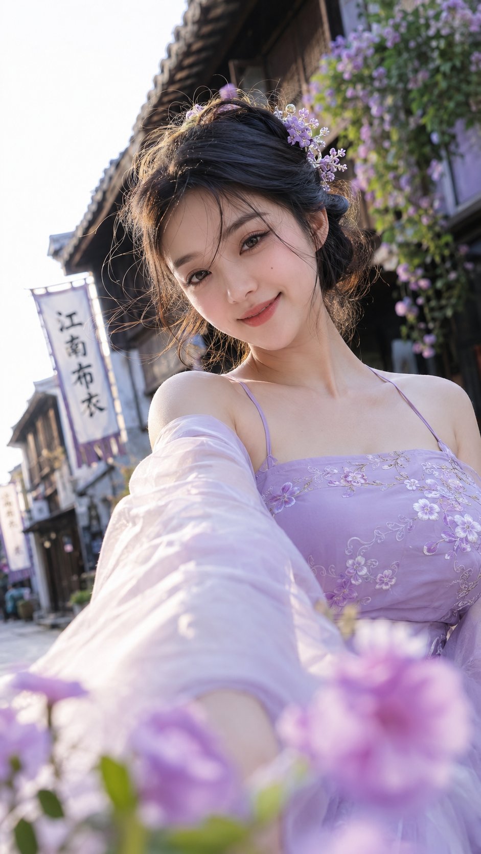 江南古镇淡紫色改良汉服自拍人像 2