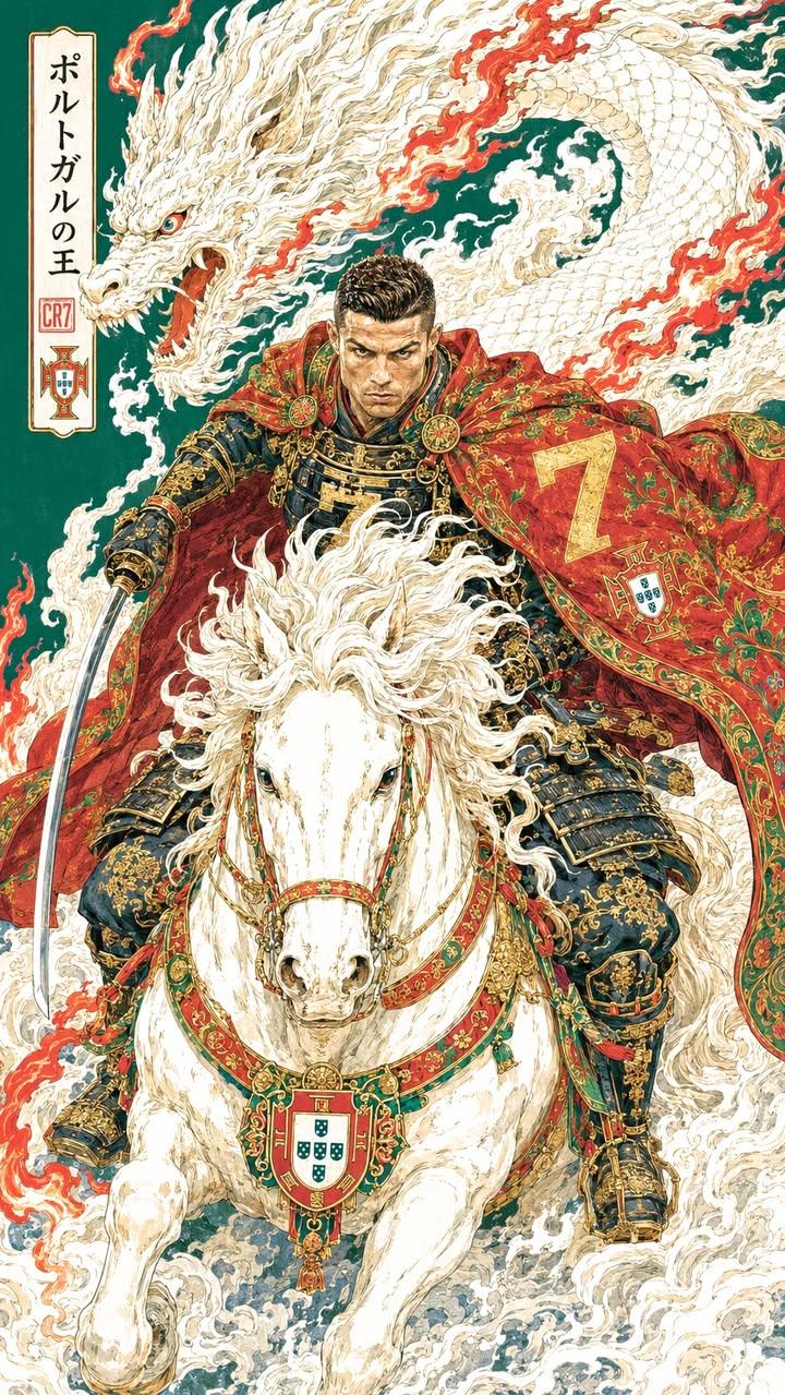 梅西阿根廷武士风格浮世绘插画 2