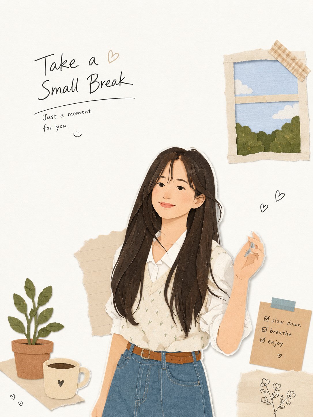 极简杂志剪纸拼贴风格插画