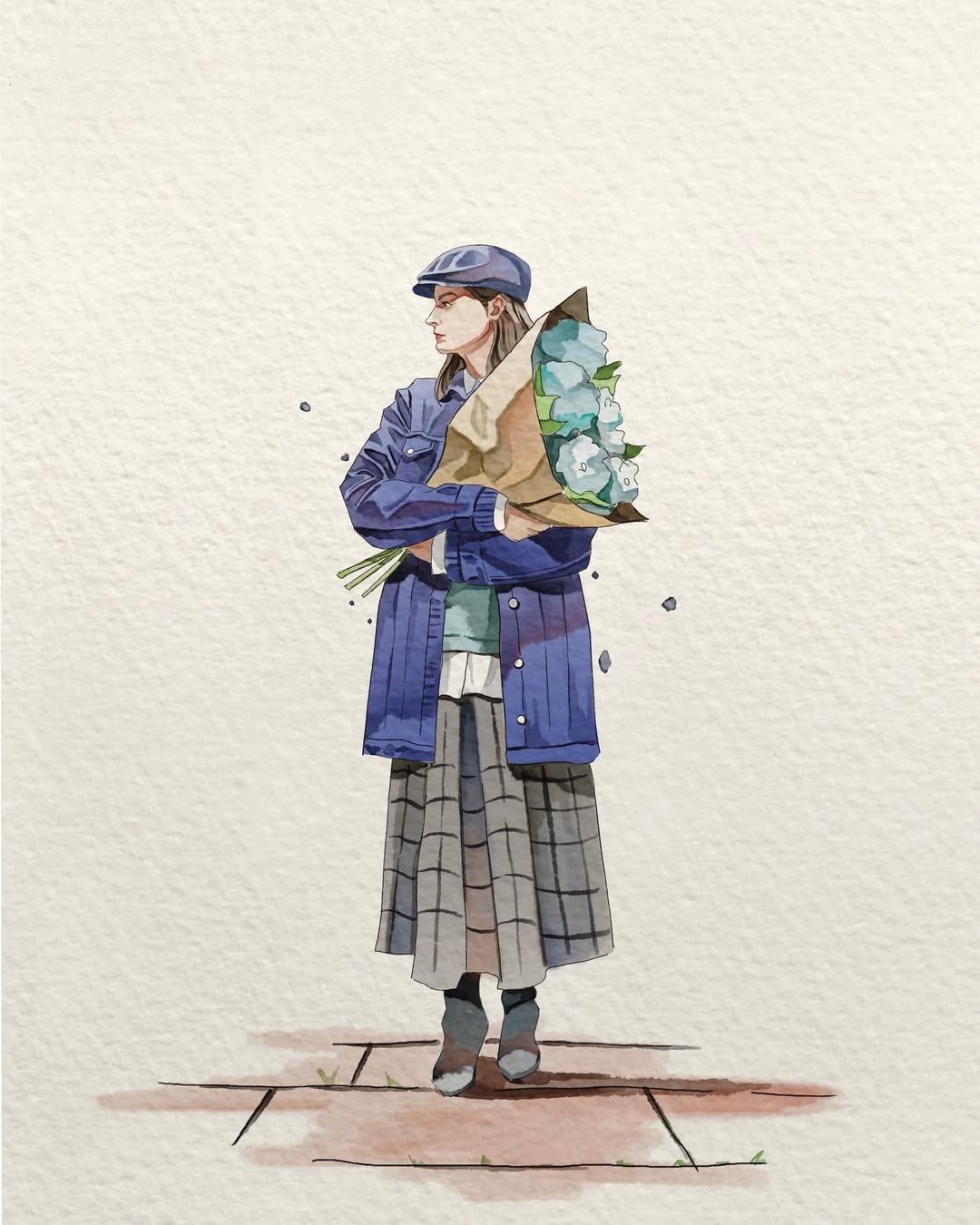 极简水彩手绘风时尚女性插画 2