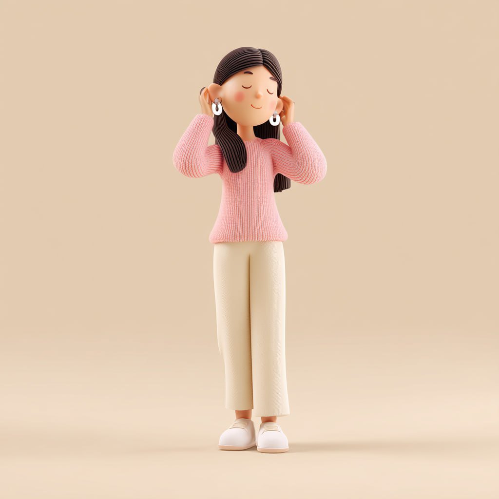 简约3D可爱女性欣赏耳环插画