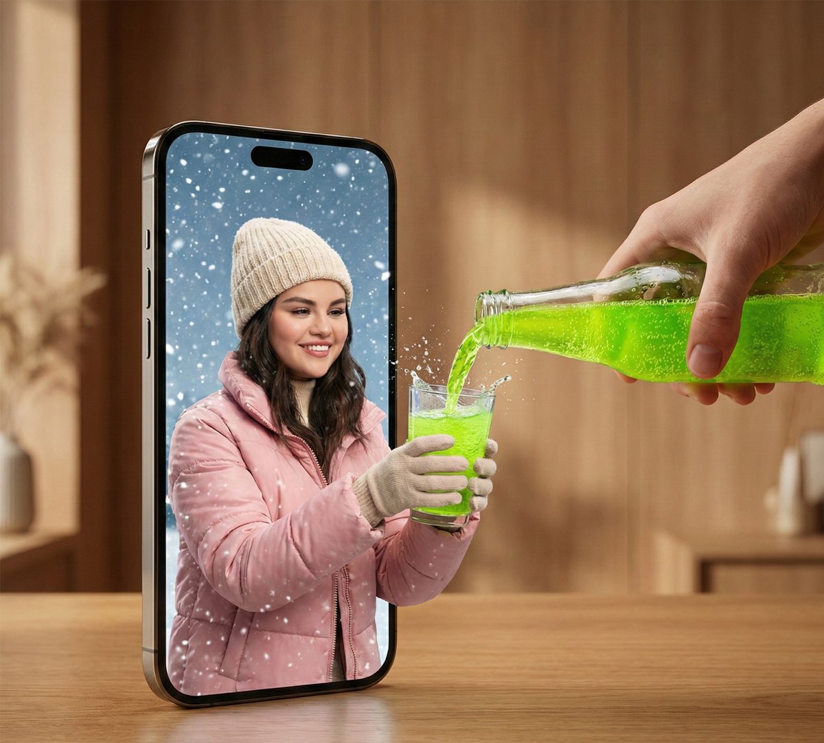 跨越屏幕倒进冰雪世界的荧光汽水