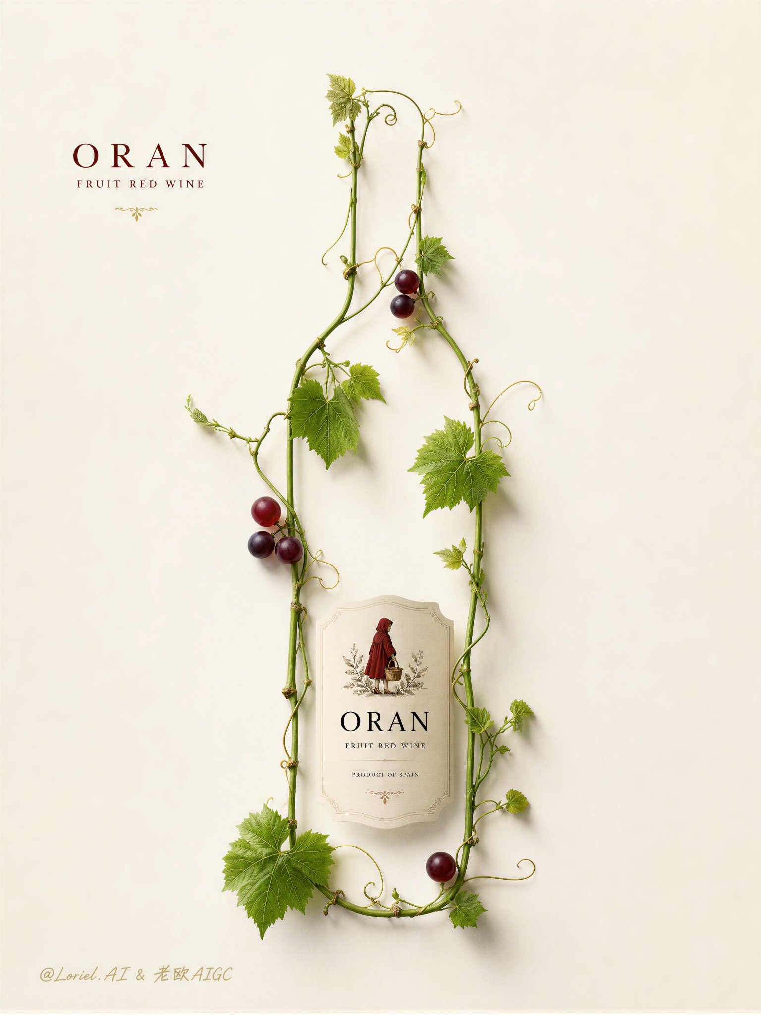 Oran西班牙水果红酒极简植物酒瓶海报