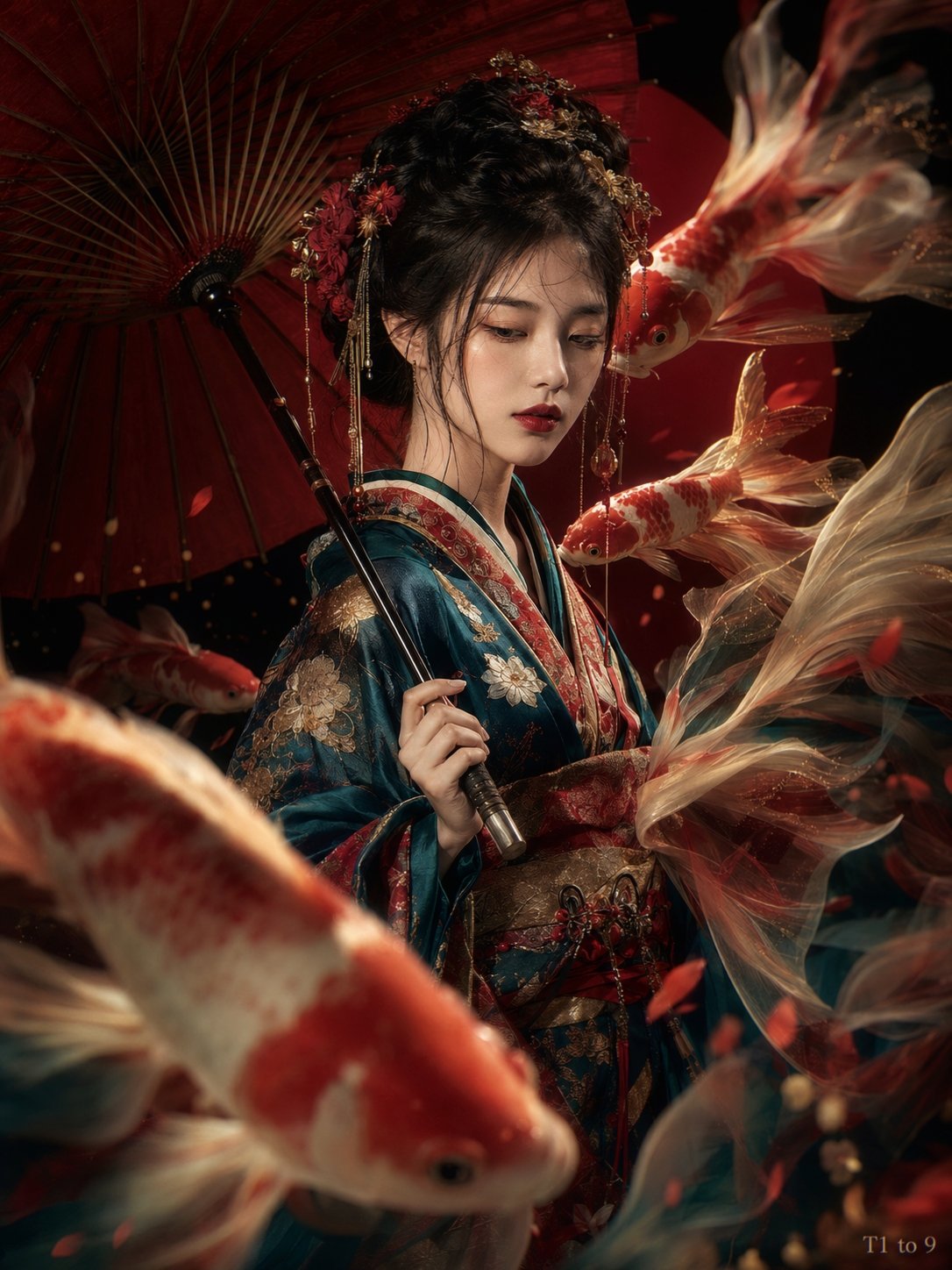 东方奢华影棚人像锦鲤丝绸艺术 2