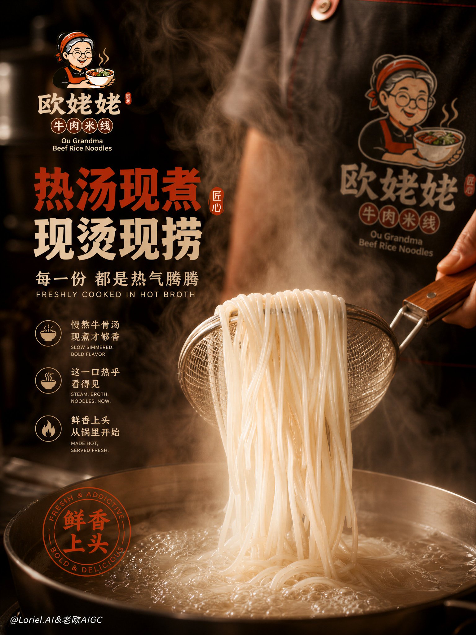 欧姥姥牛肉米线品牌核心主视觉海报 2
