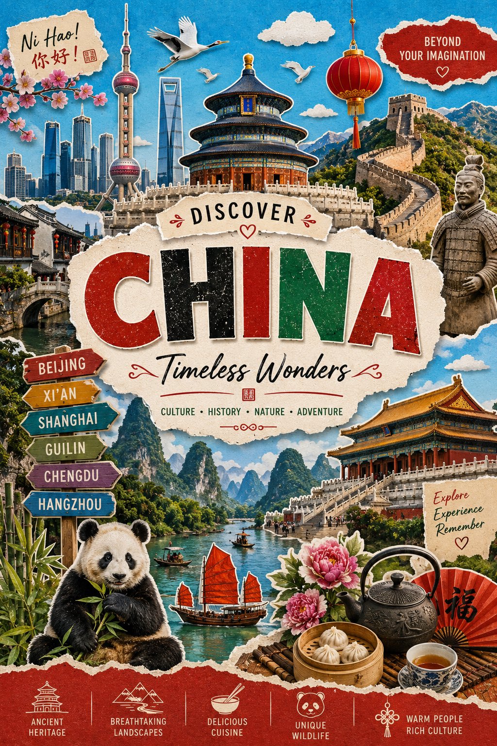 纸雕剪贴拼贴风格旅游海报 2