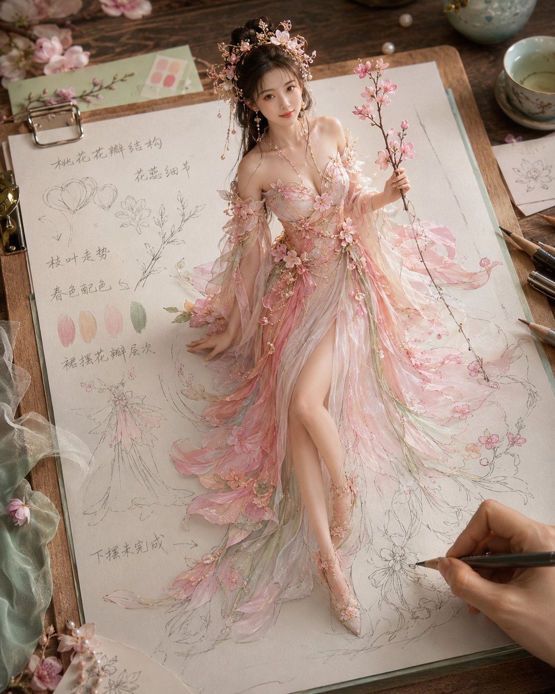 纸上成真四时花神衣谱写实设计稿