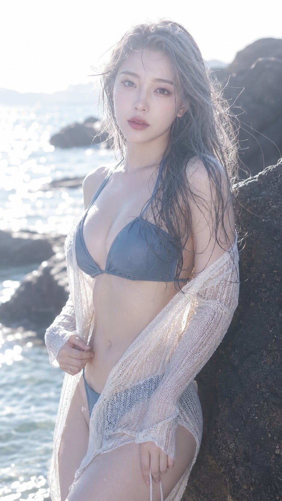 唯美海边岩石比基尼女性时尚人像
