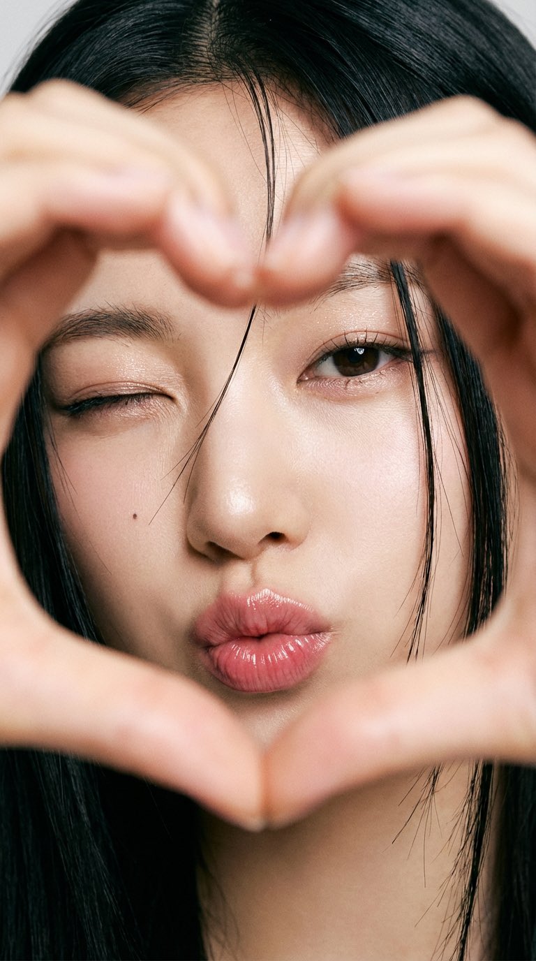 女生双手比出一个心形