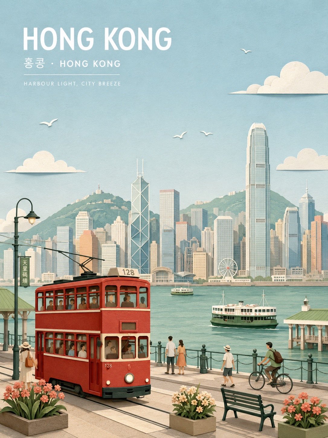 极简柔和色调城市纸艺插画海报 2