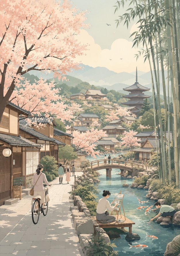 圣托里尼悬崖小镇优雅扁平矢量插画