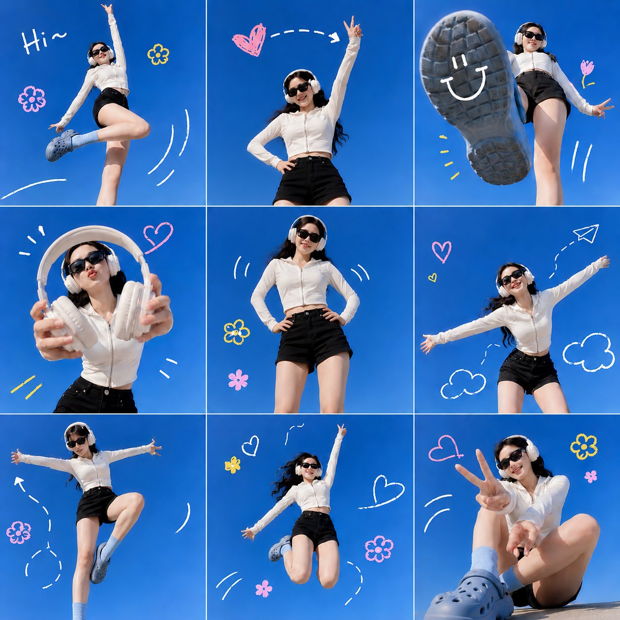 潮流美学九宫格运动风女性户外人像摄影