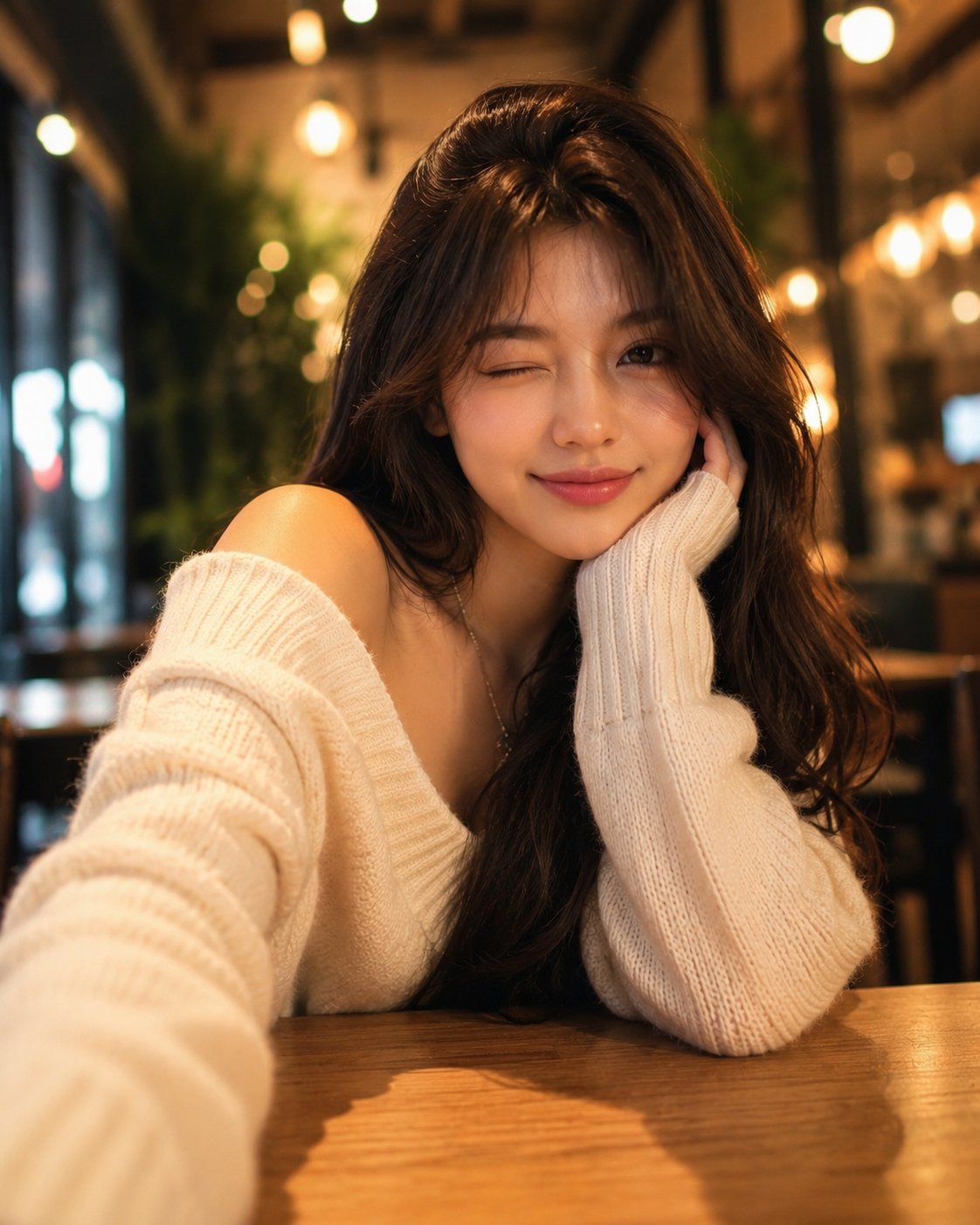 超写实奢华咖啡馆红毛衣氛围美女 2