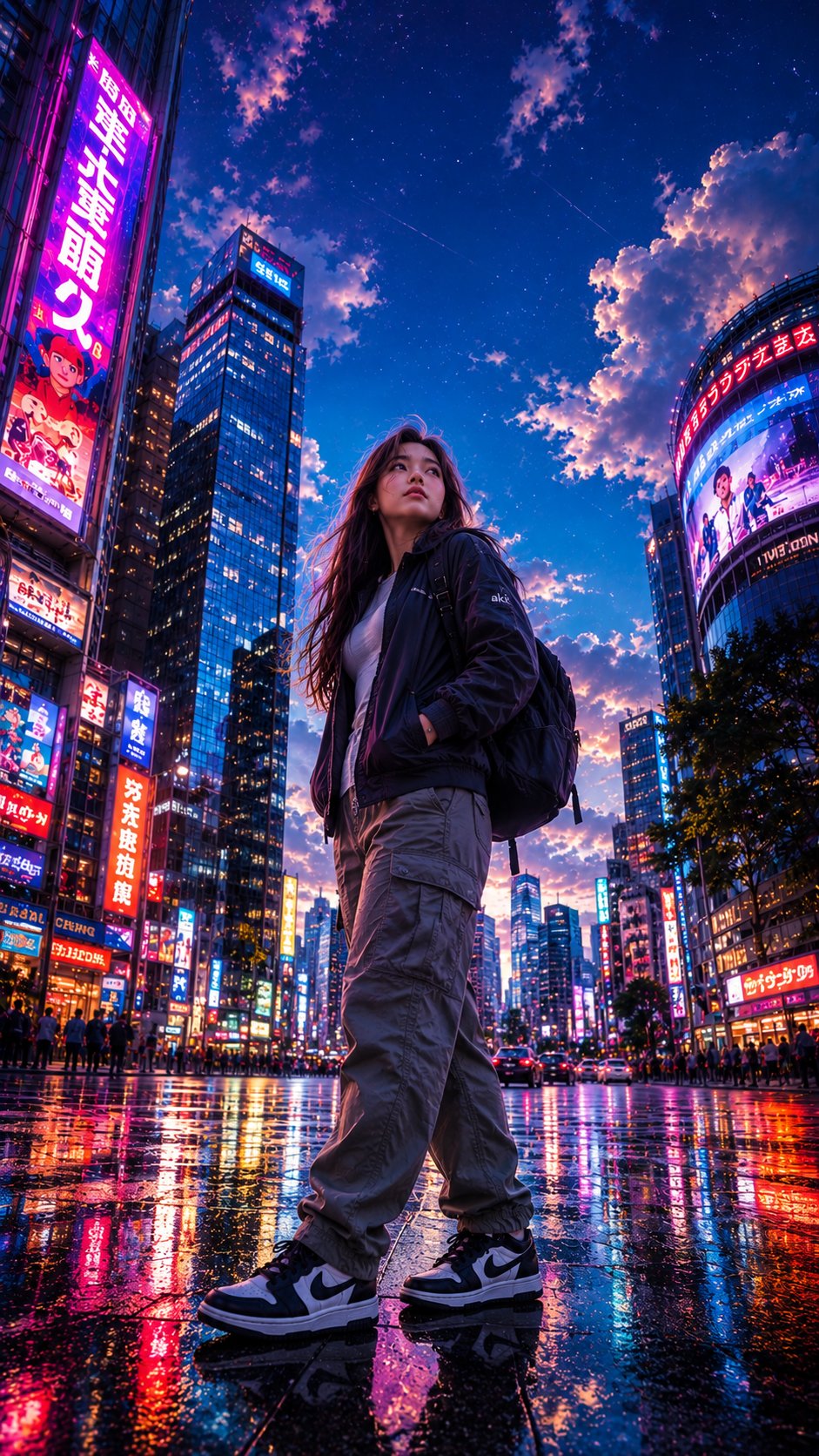 雨后现代都市街头菲律宾女性仰拍视角 2