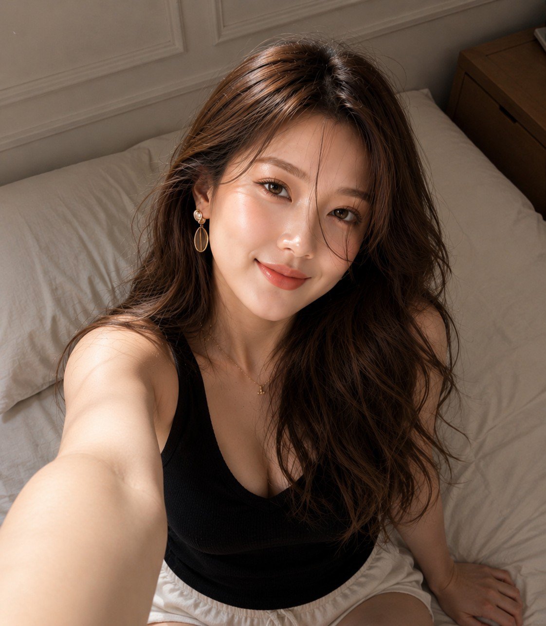 极简轻奢风女性床边生活自拍