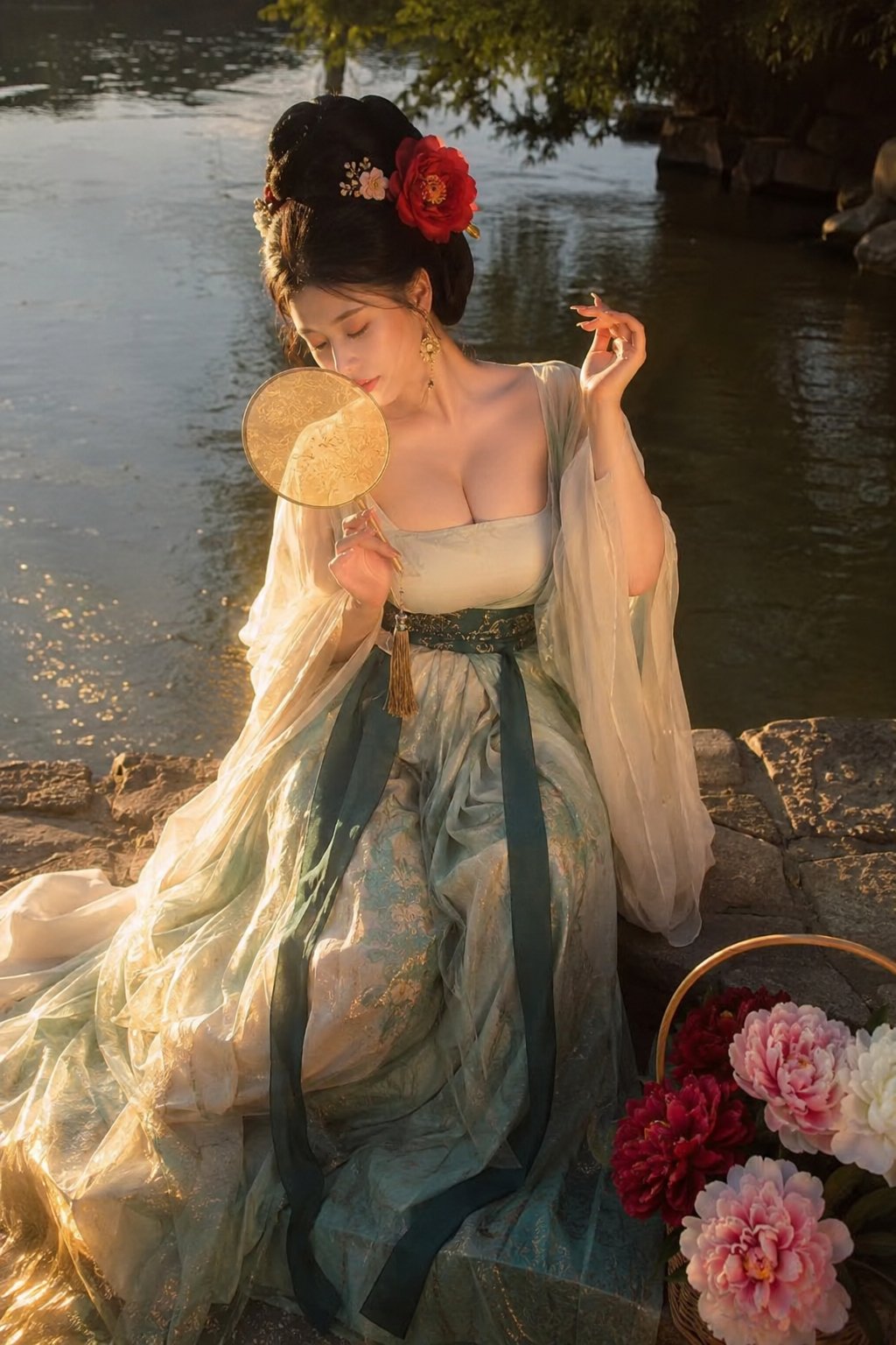 暖金逆光唐风仕女湖边人像