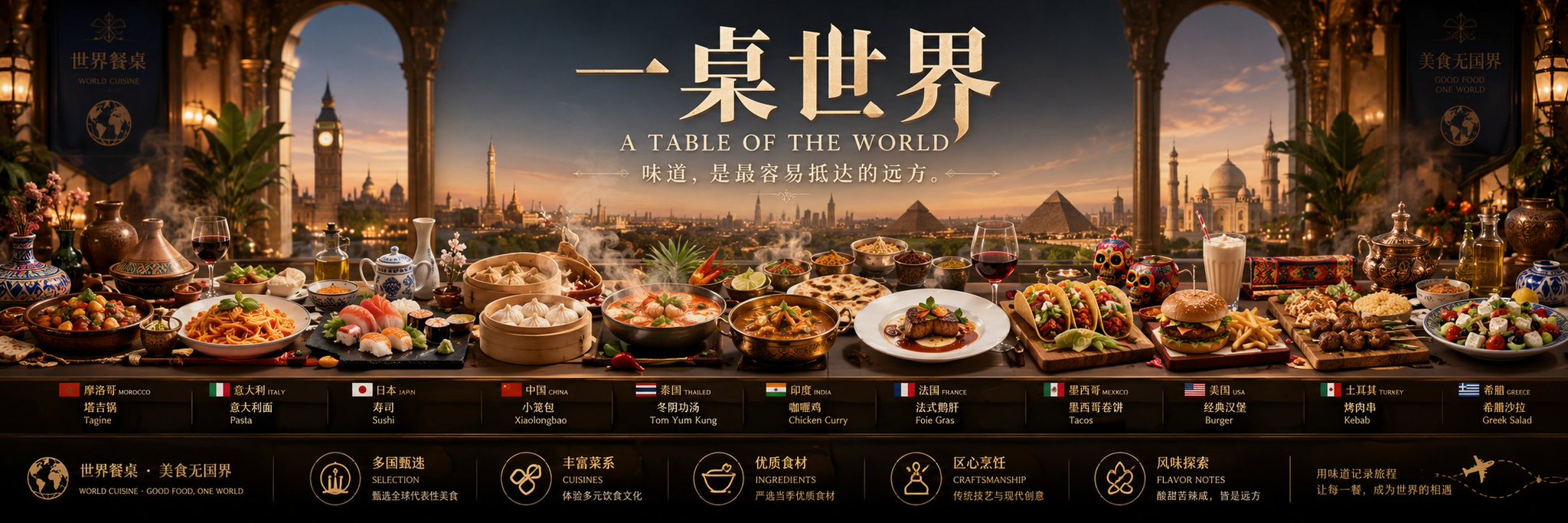 世界美食国家代表超宽连续长卷海报