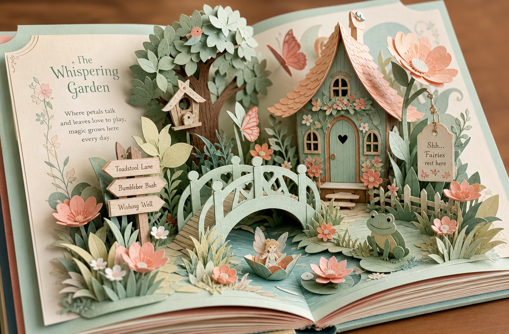 A 3D pop-up book illustration featuring a [subject], with layered paper elements