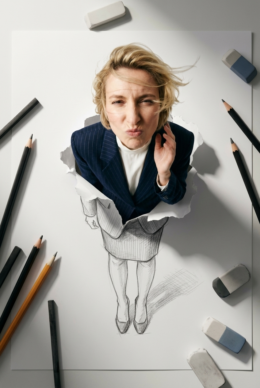 A stunning Trompe L’oeil 3D composition, where the subject—using an uploaded fac