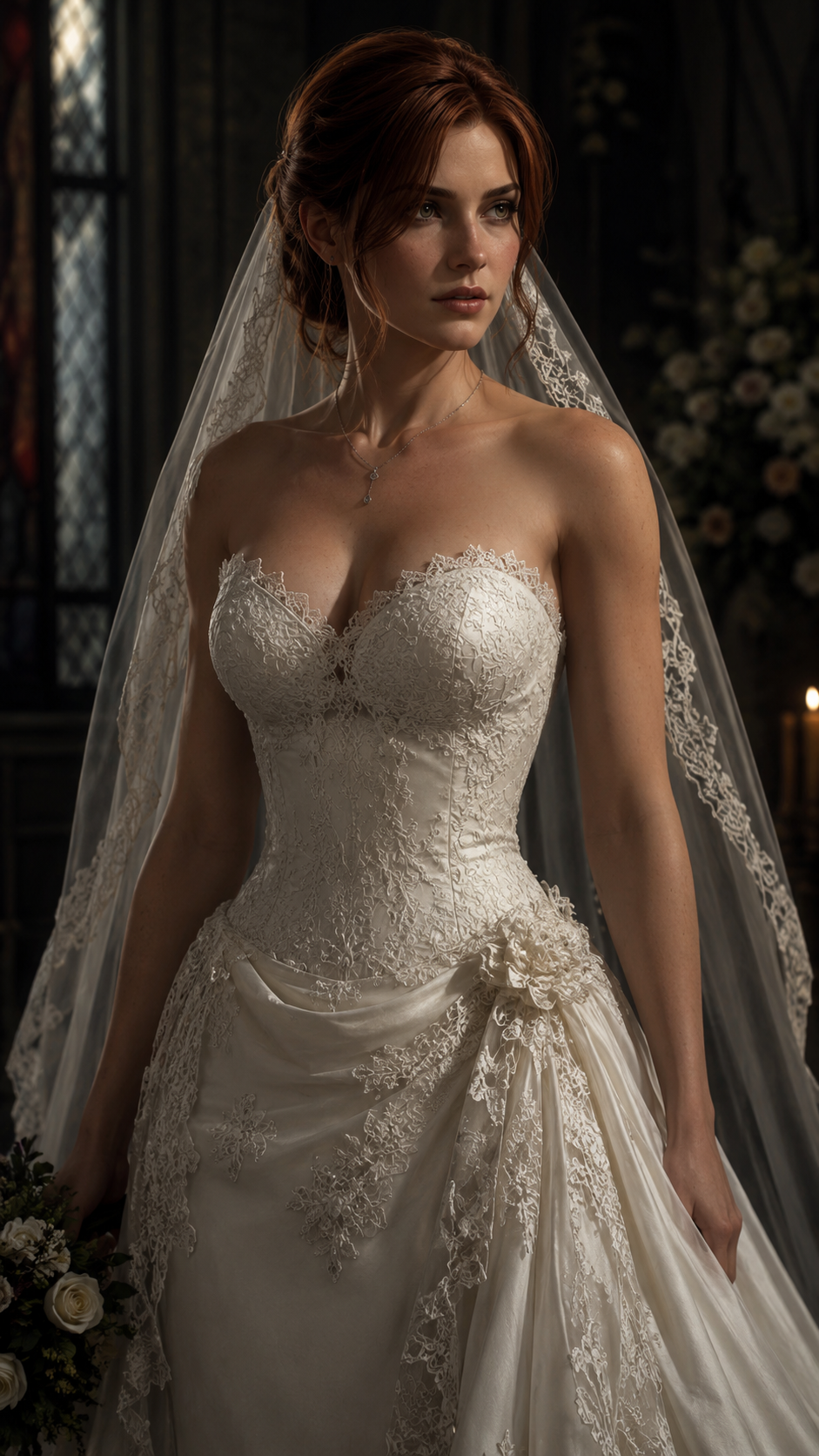 Claire Redfield from Resident Evil franchise, in a wedding dress