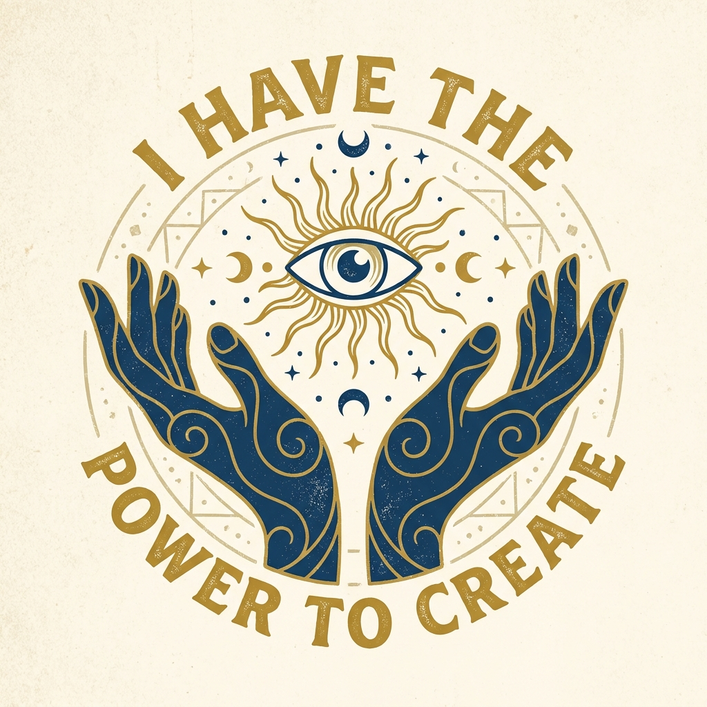 A stylized design featuring two abstract, dark blue hands reaching upward toward