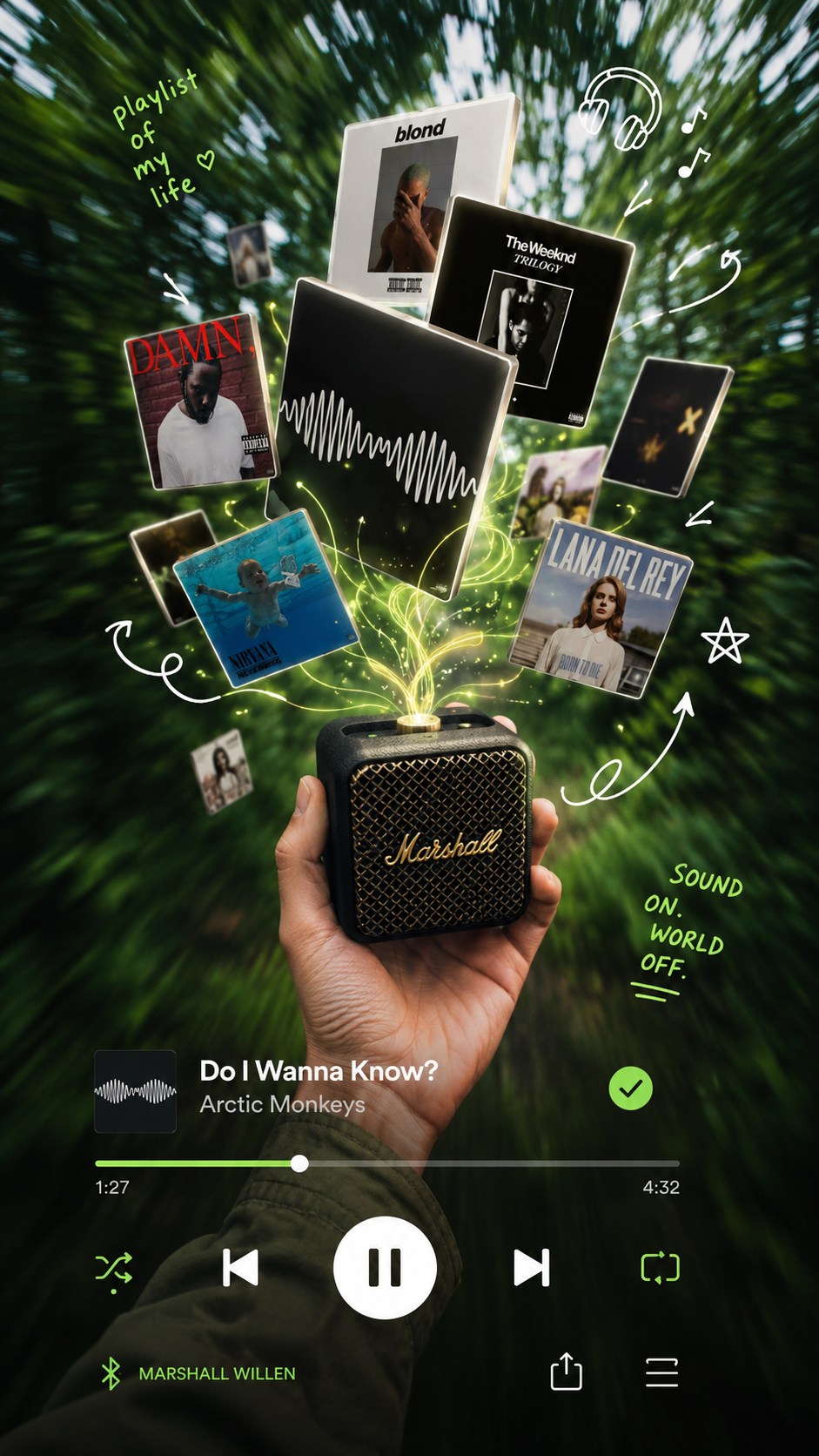 This is a digital poster blending music visualization, UI design, and creative p