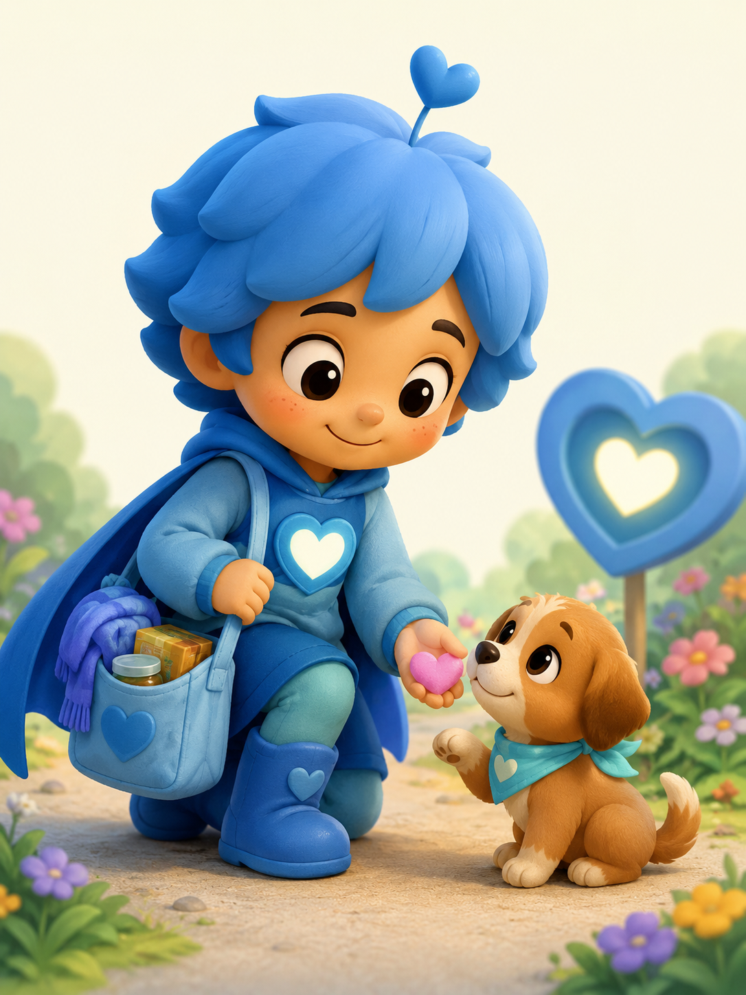 a kid friendly character that represents the personality trait of : kind