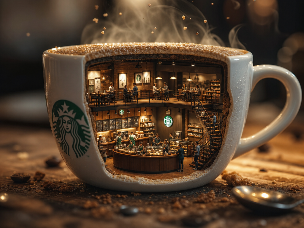 Ultra-realistic 3D miniature diorama of a [BRAND NAME] environment built inside 