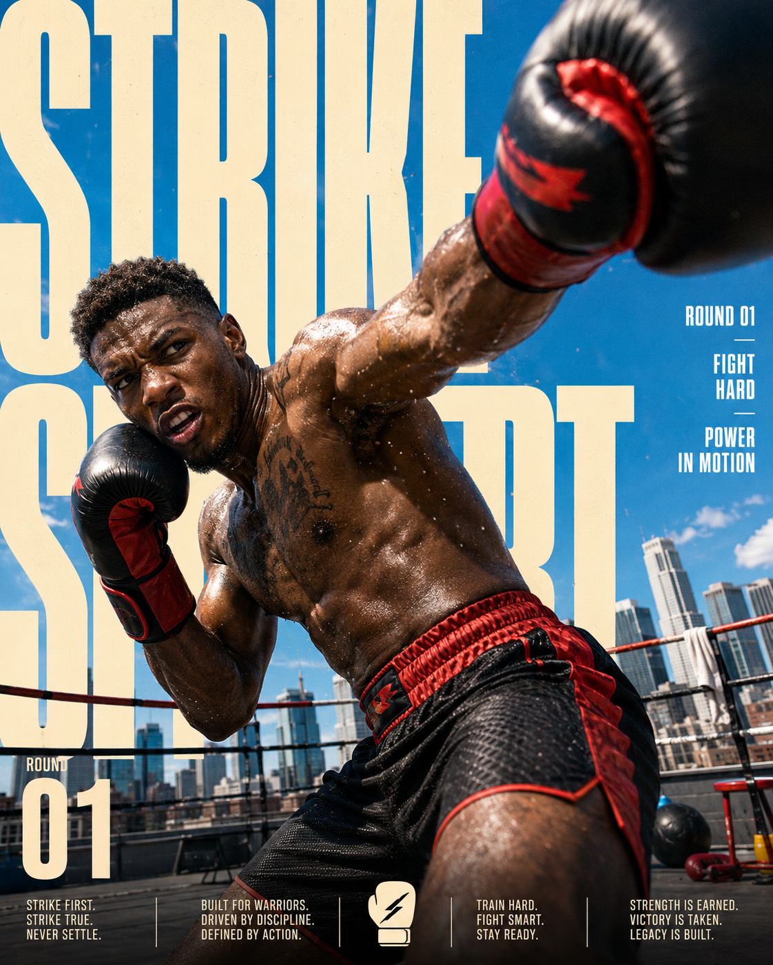 Create a 4:5 full-bleed editorial action poster for STRIKE SPORT