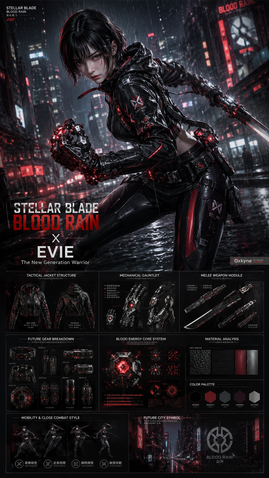 主体为《剑星：血雨 Stellar Blade Blood Rain》里的 Evie 伊薇真人 cosplay 高级未来战术时装重释版本。 人物是一位20多岁的