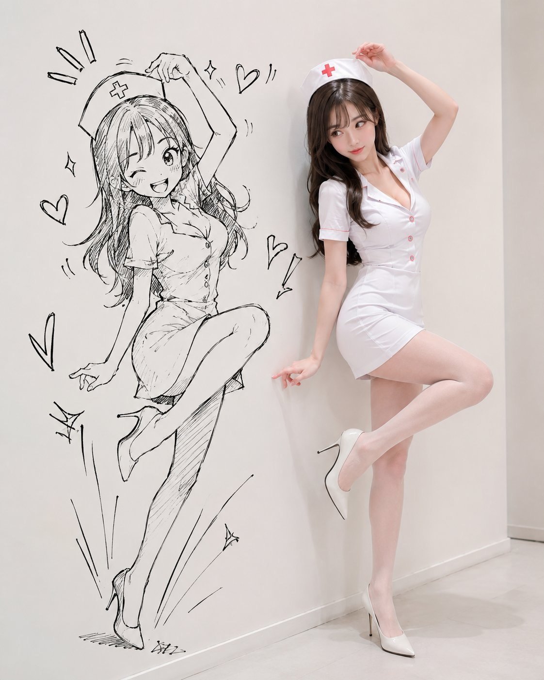 GPT-Image-2｜参考图编辑：真人 × 涂鸦影子双重肖像