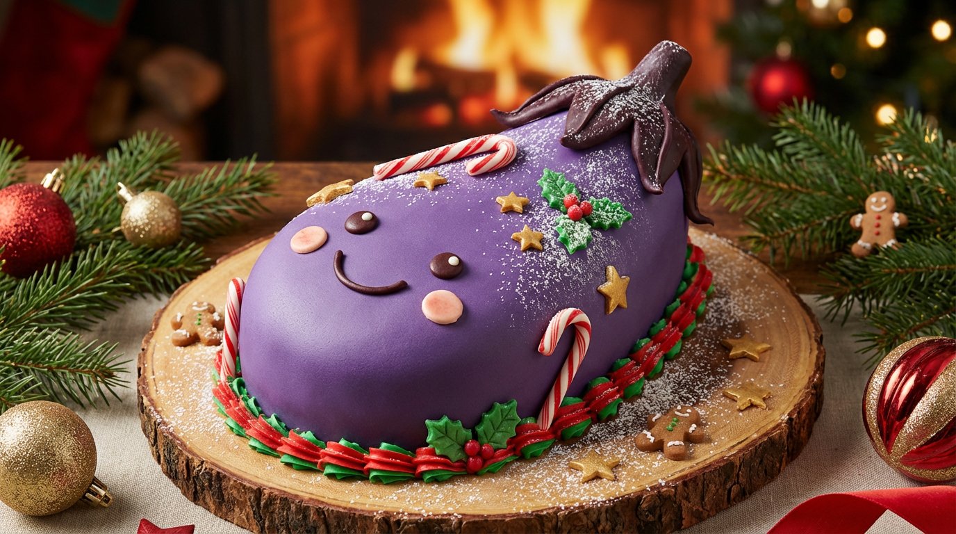 なすびぃケーキ：ナス型クリスマスデコケーキ