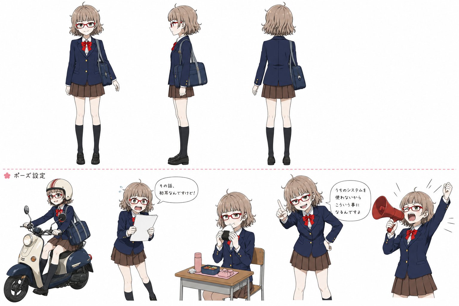 动漫女高中生角色参考图