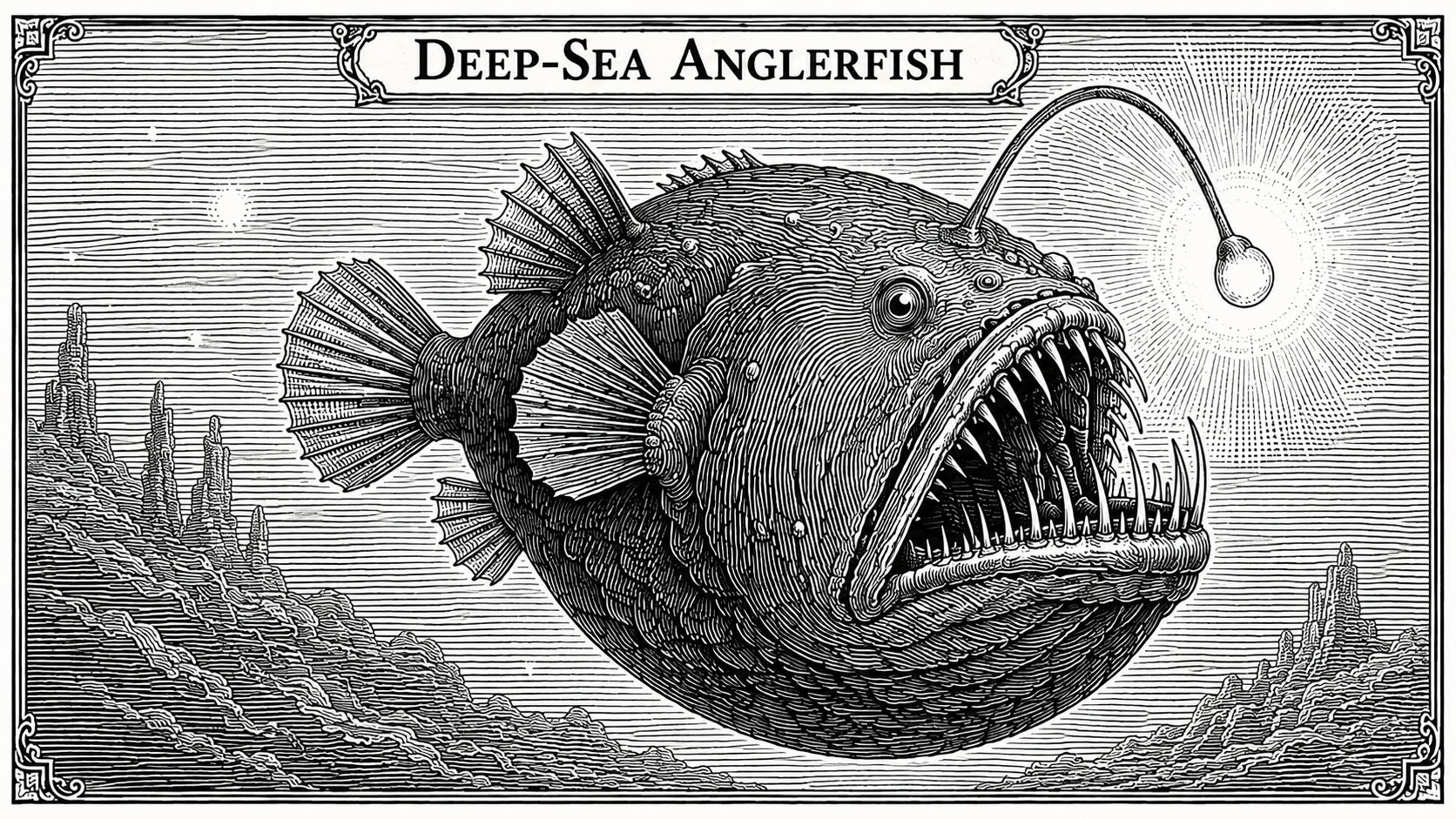 钞票雕刻风格的深海生物