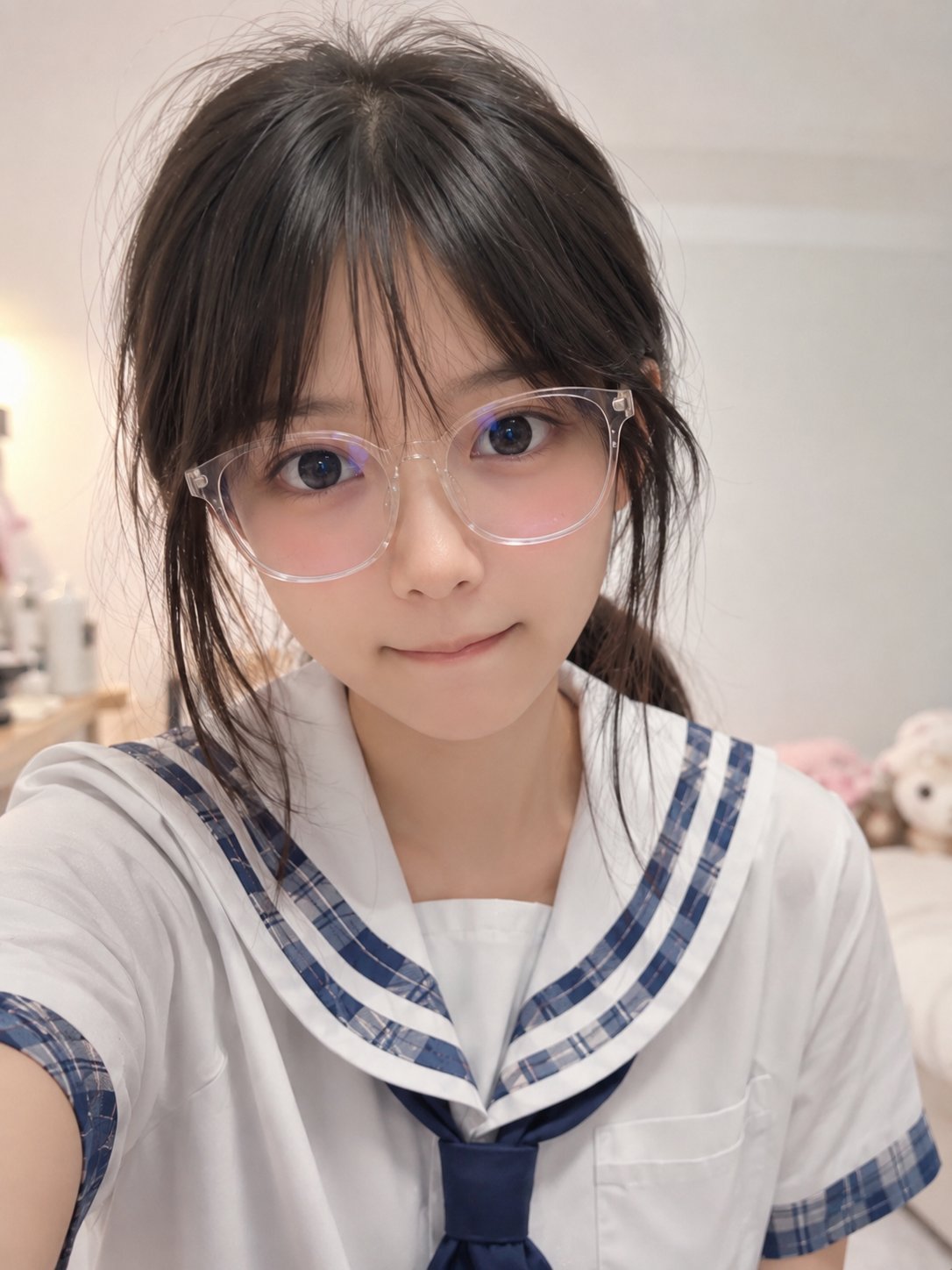 写实风格遮挡水手服自拍