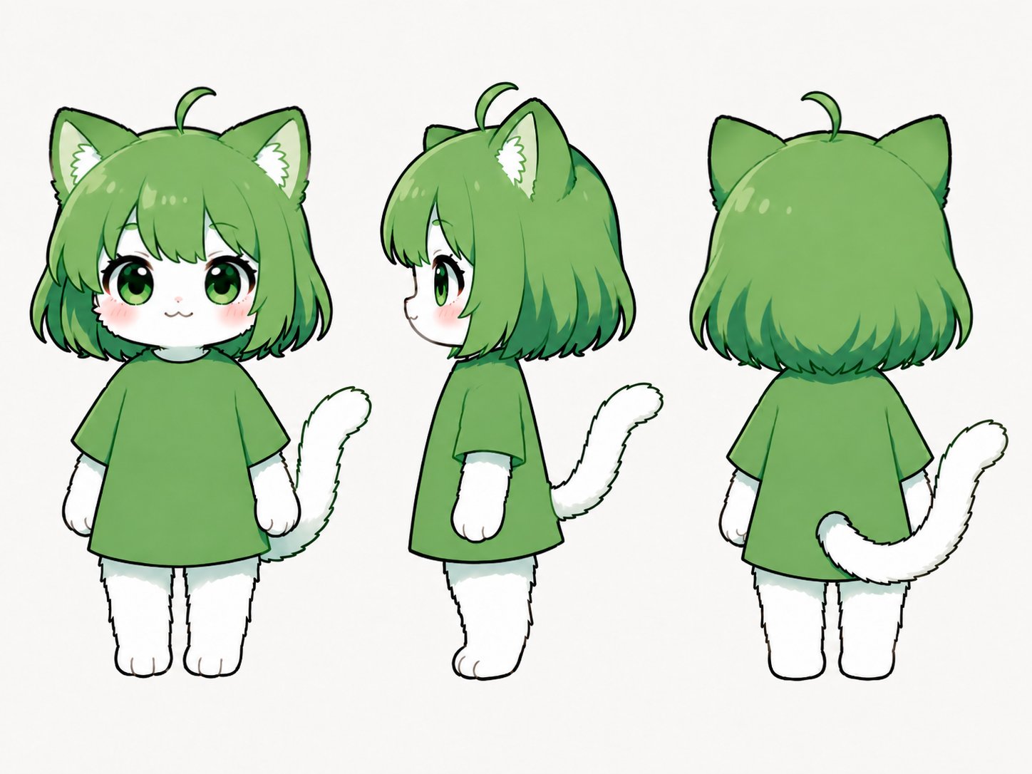 绿色 Q 版猫娘三视图