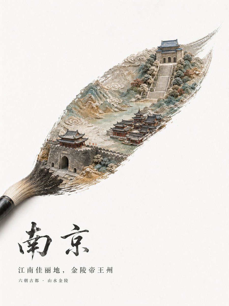 中国城市水墨笔触海报