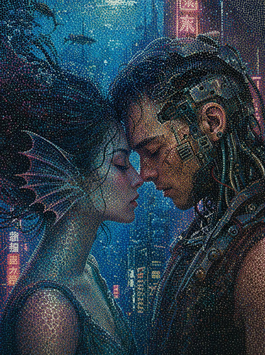 赛博朋克点阵艺术:近距离亲吻